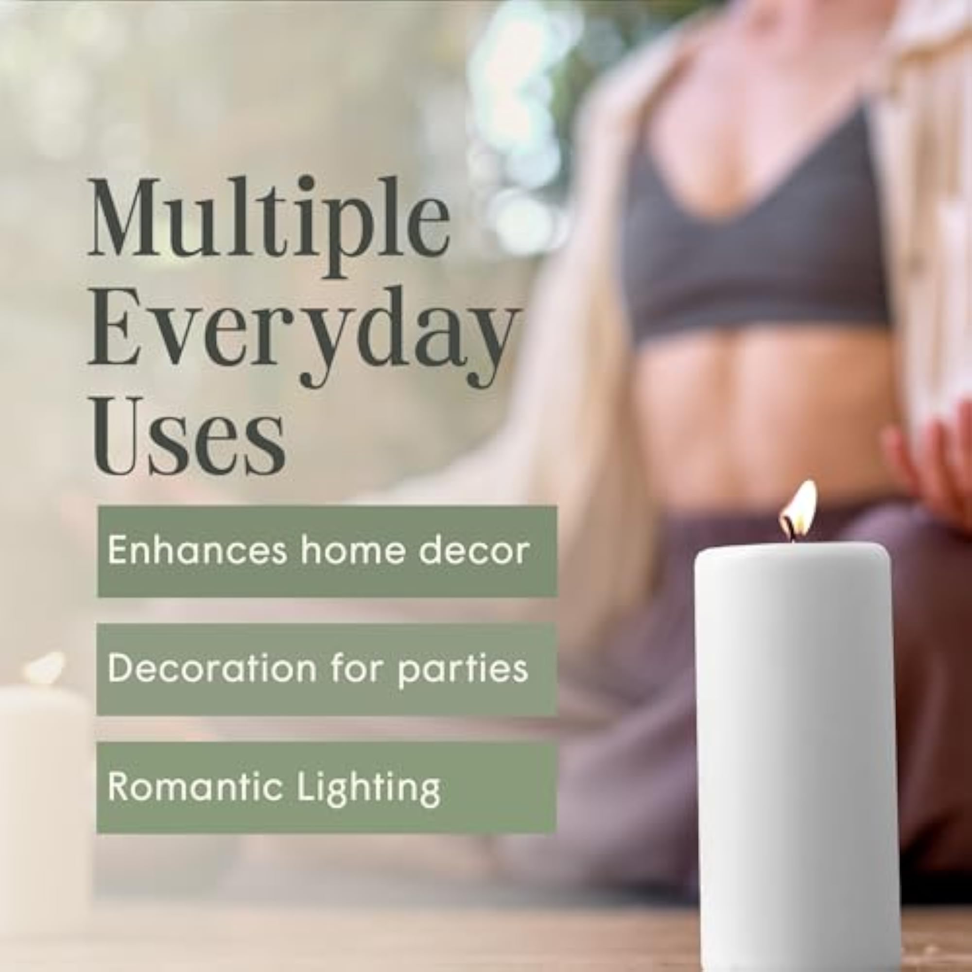 Dripless Unscented Pillar Candles, Set of 3 Hand Poured